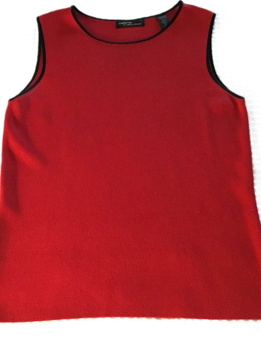 Valerie by Valerie Stevens‎ Red Black Trim Knit Sleeveless Sweater Size S